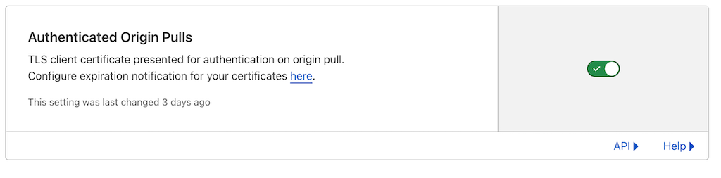 cloudflare authenticated origin pulls dashboard setting